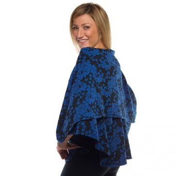 Wrapped In Love Blue &amp; Black Cowl Neck Poncho