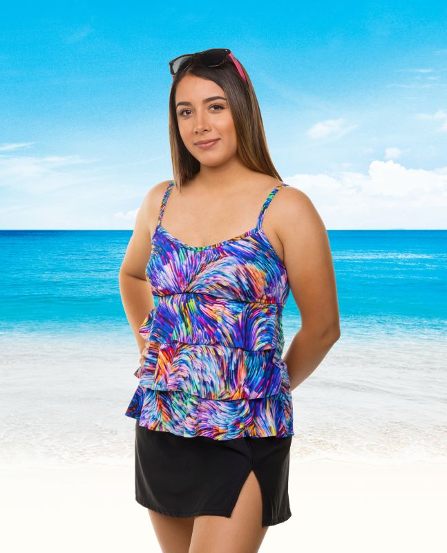 T.H.E. 3 Ruffled Mastectomy Swim Tank - Print | WPH